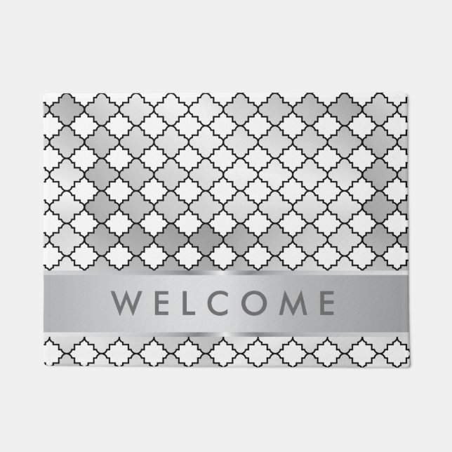 Stylish Silver Metallic Lattice Pattern Welcome Doormat (Front)