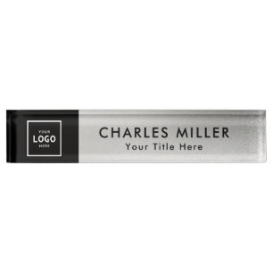 Stylish Silver Modern Professional business logo Nameplate