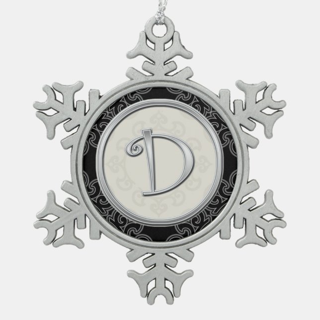 Stylish Silver Monogram D Christmas Snowflake Pewter Christmas Ornament (Front)