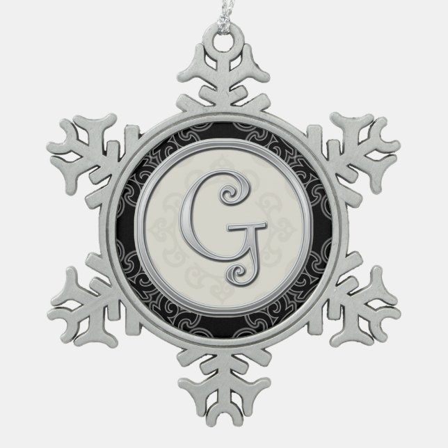 Stylish Silver Monogram  G Christmas Snowflake Pewter Christmas Ornament (Front)