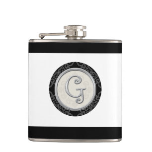 Stylish Silver Monogram Initial G Hip Flask
