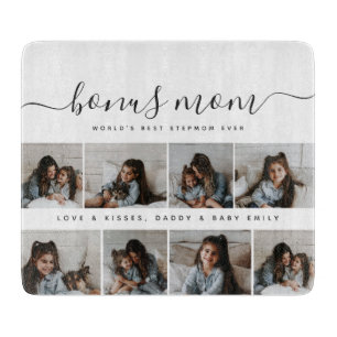 Stylish Silver Photo Collage Bonus Mom Mothers Day Cutting Board