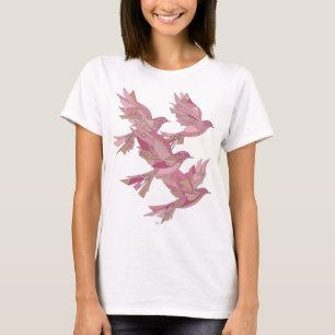 Stylish Silver PINK BIRDS Modern Design T-Shirt