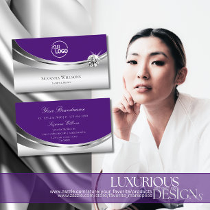Stylish Silver Royal Purple with Logo and Diamond Business Card