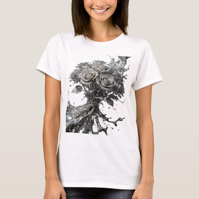 Stylish Silver SILVER ROSES Statement Tee (Front)