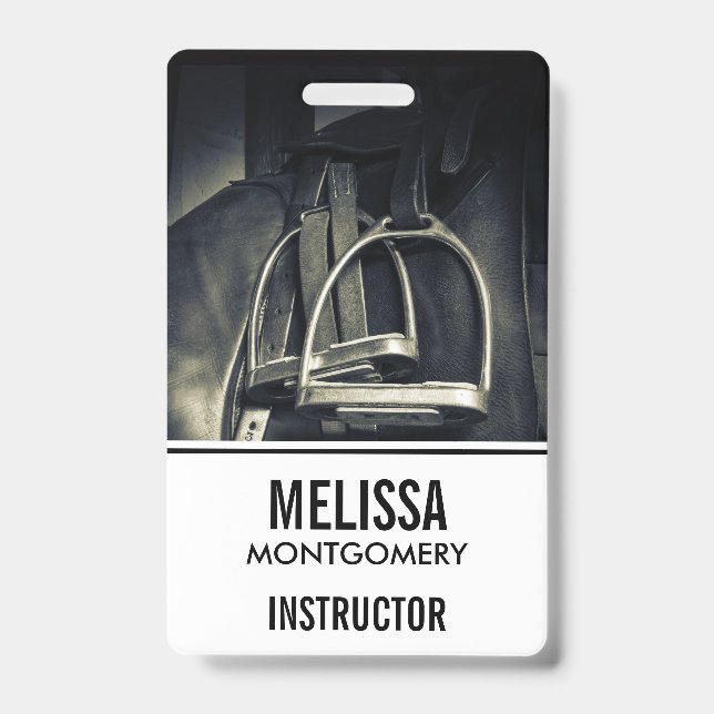 Stylish Silver Stirrups on English Riding Saddle Badge (Front)