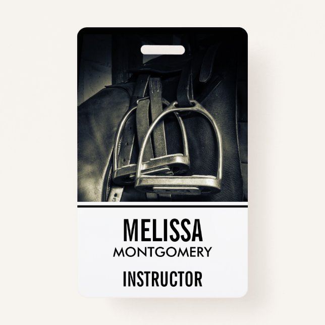 Stylish Silver Stirrups on English Riding Saddle Badge (Front)