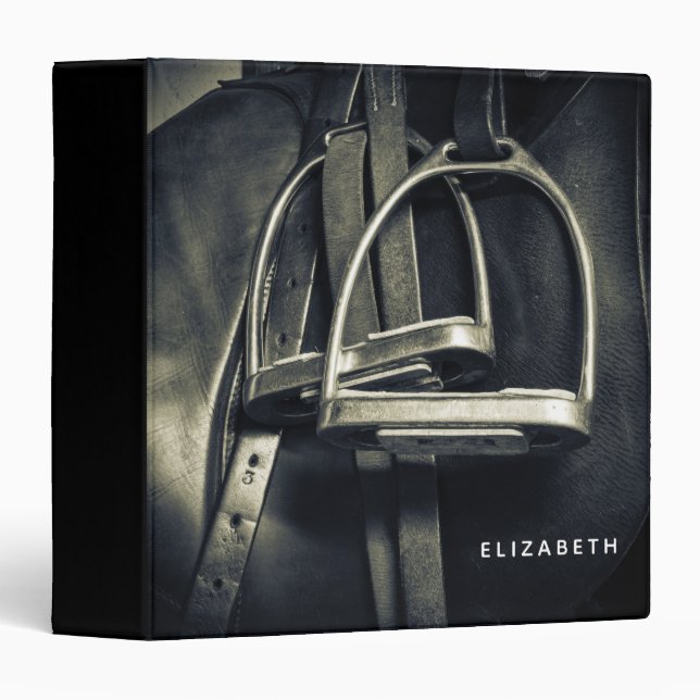 Stylish Silver Stirrups on English Riding Saddle Binder (Front/Spine)