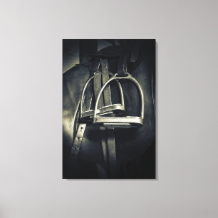 Stylish Silver Stirrups on English Riding Saddle Canvas Print