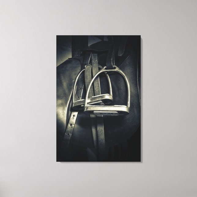 Stylish Silver Stirrups on English Riding Saddle Canvas Print (Front)