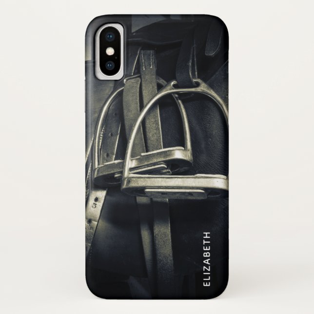Stylish Silver Stirrups on English Riding Saddle Case-Mate iPhone Case (Back)