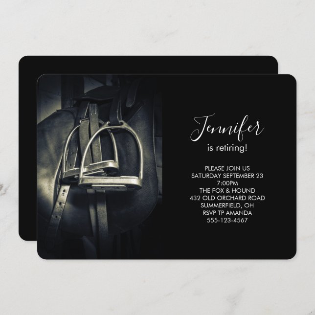 Stylish Silver Stirrups on English Riding Saddle Invitation (Front/Back)