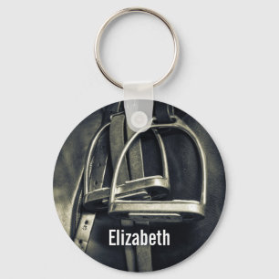 Stylish Silver Stirrups on English Riding Saddle Keychain