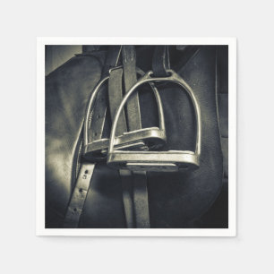 Stylish Silver Stirrups on English Riding Saddle Napkin