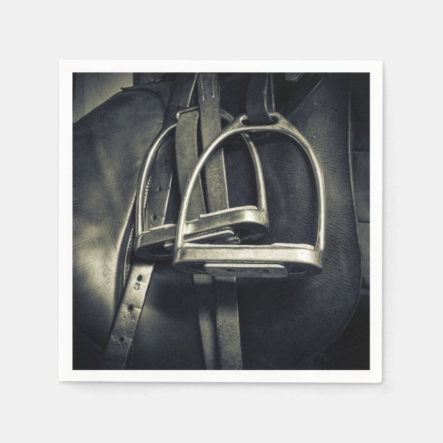 Stylish Silver Stirrups on English Riding Saddle Napkin (Front)