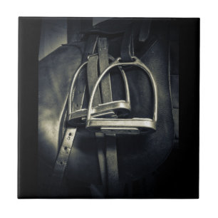 Stylish Silver Stirrups on English Riding Saddle Tile