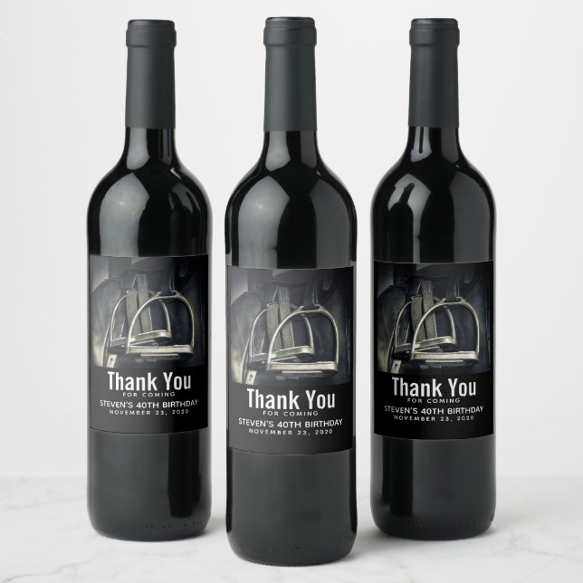 Stylish Silver Stirrups on English Riding Saddle Wine Label (Bottles)
