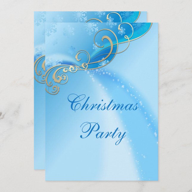 Stylish Silver Swirls & Blue Snowflake Sparkles Invitation (Front/Back)