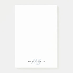 Stylish Silvery Grey Brush Script Monogram Cute Post-it Notes