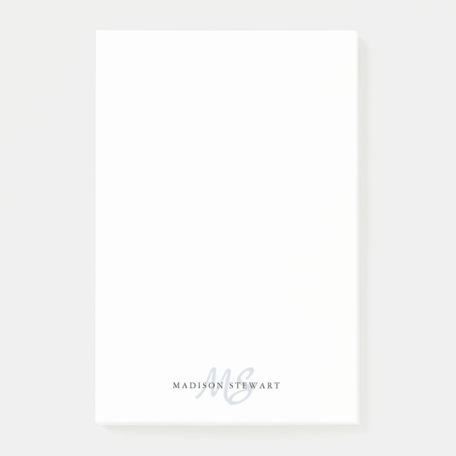Stylish Silvery Grey Brush Script Monogram Cute Post-it Notes (Front)