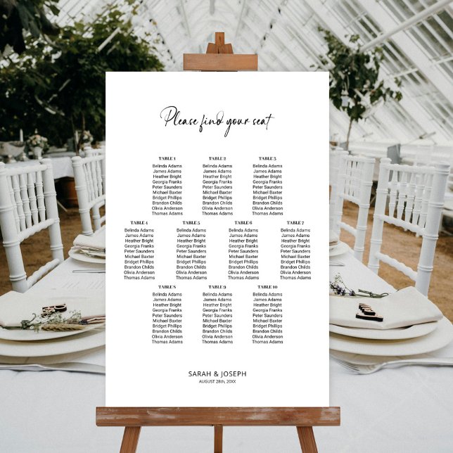 Stylish Simple 10 Table Wedding Seating Chart (Creator Uploaded)