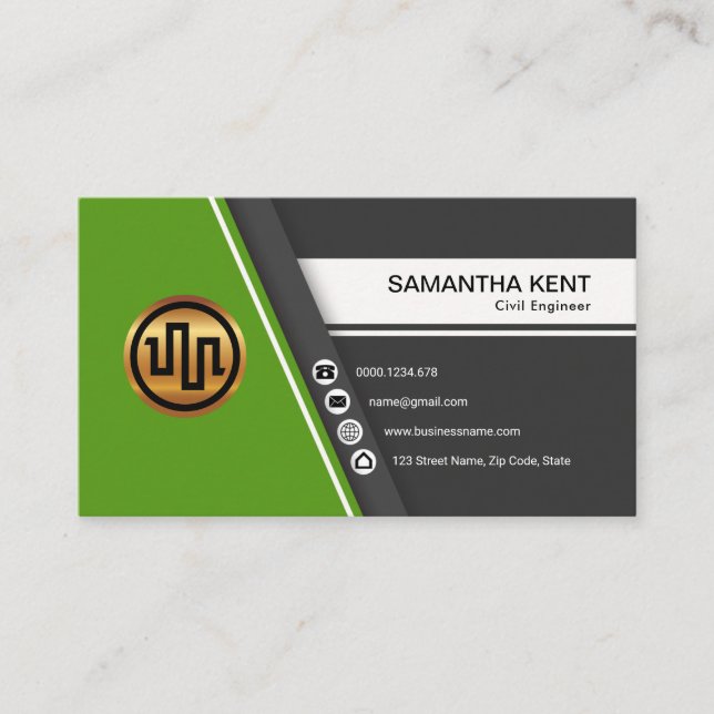 Stylish Simple Civil Engineer's Green Trapezium Business Card (Front)