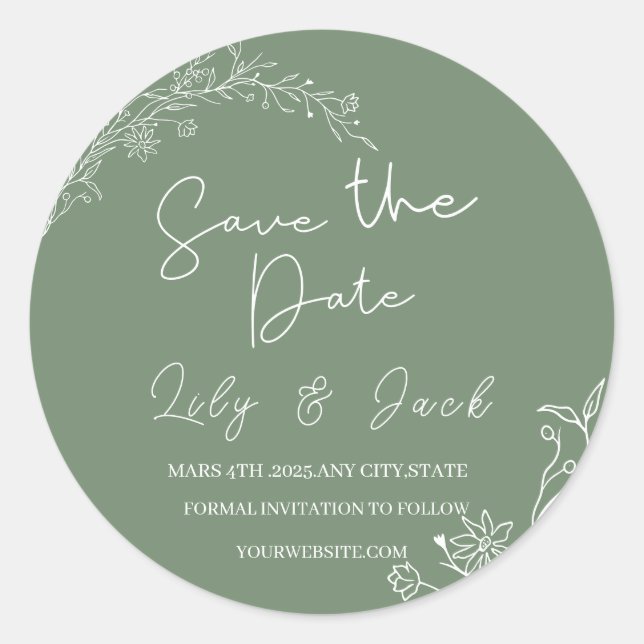 Stylish simple minimal Elegant modern sage green Classic Round Sticker (Front)