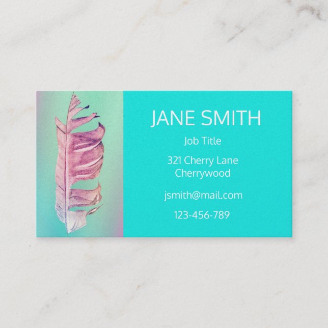 Stylish simple modern feather art customisable business card (Front)