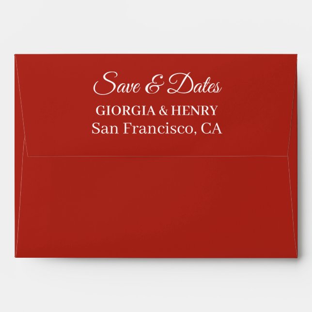 STYLISH SIMPLE MODERN MINIMLIST DARK RED WEDDING ENVELOPE (Back (Top Flap))