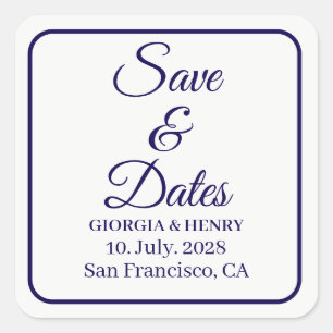 STYLISH SIMPLE MODERN MINIMLIST WHITE & DARK BLUE SQUARE STICKER