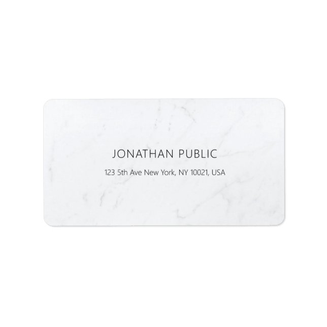 Stylish Simple Modern White Marble Plain Address Label (Front)