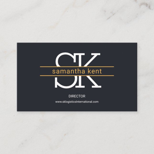 Stylish Simple Monogram Brown Stripes Logistics Business Card (Front)