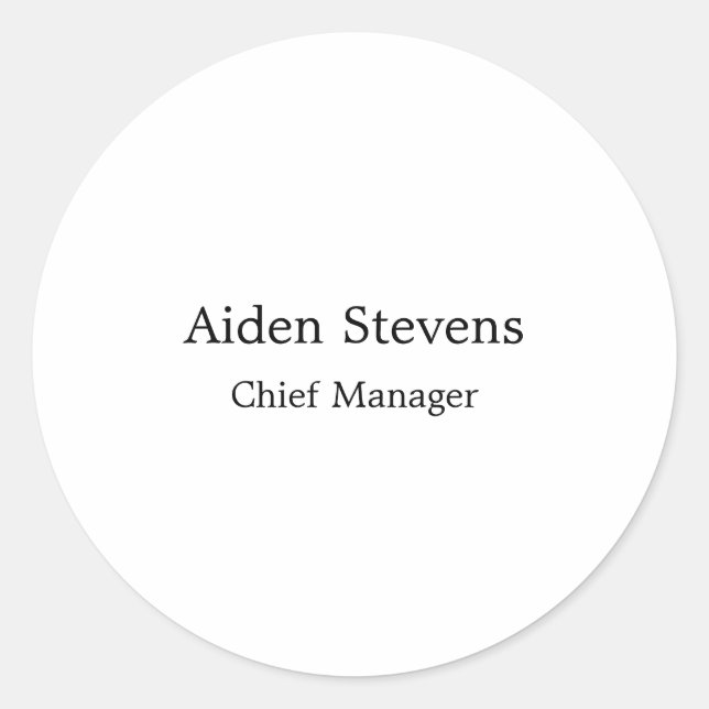 Stylish Simple Plain Black & White Minimalist Classic Round Sticker (Front)