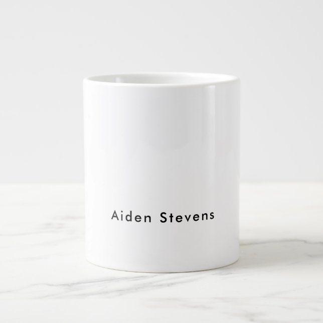 Stylish Simple Plain Black & White Minimalist Large Coffee Mug (Front)