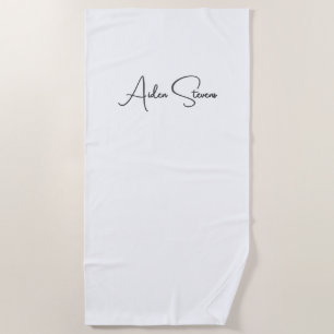 Stylish Simple Plain Black & White Minimalist Name Beach Towel