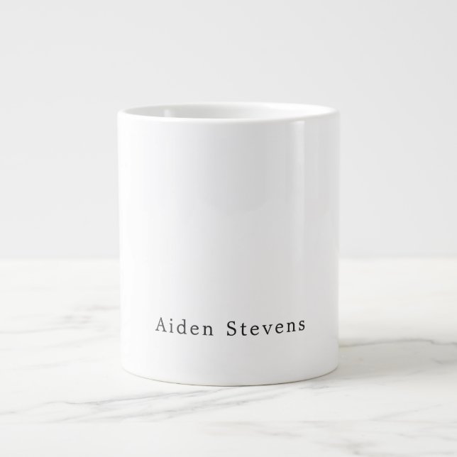 Stylish Simple Plain Black & White Minimalist Name Large Coffee Mug (Front)