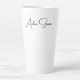 Stylish Simple Plain Black & White Minimalist Name Latte Mug