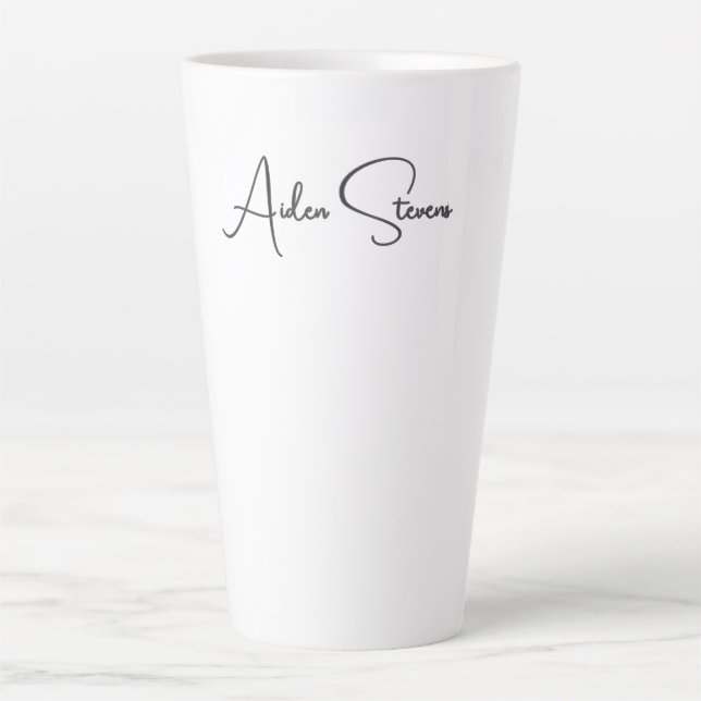 Stylish Simple Plain Black & White Minimalist Name Latte Mug (Front)