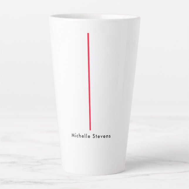 Stylish Simple Plain Black & White Red Minimalist Latte Mug (Front)