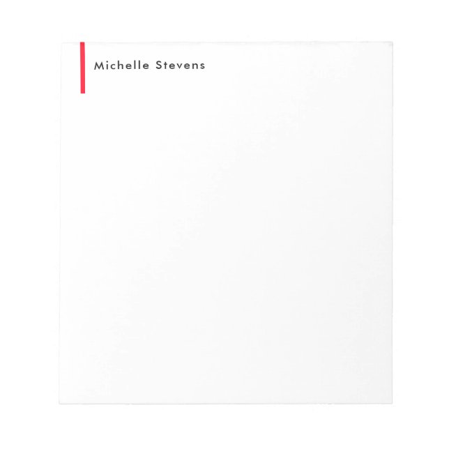 Stylish Simple Plain Black & White Red Minimalist Notepad (Front)