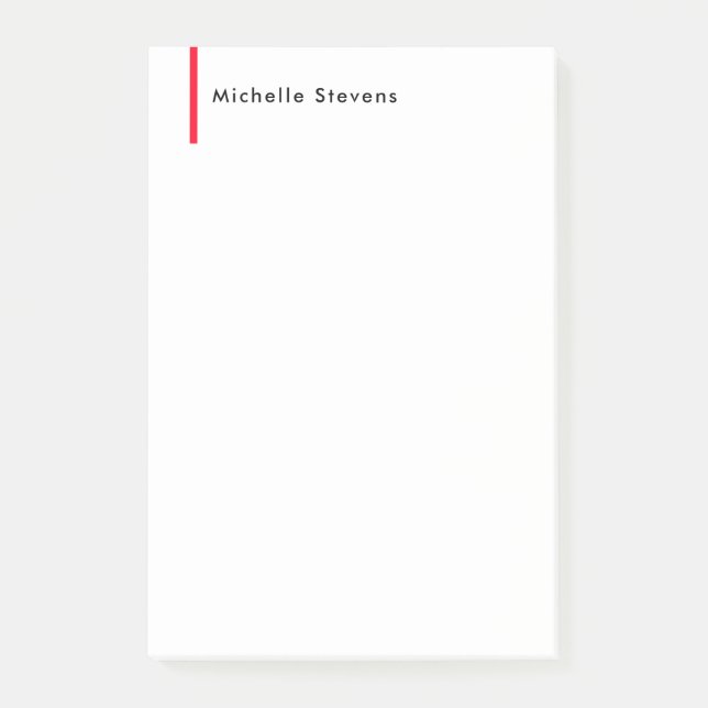 Stylish Simple Plain Black & White Red Minimalist Post-it Notes (Front)