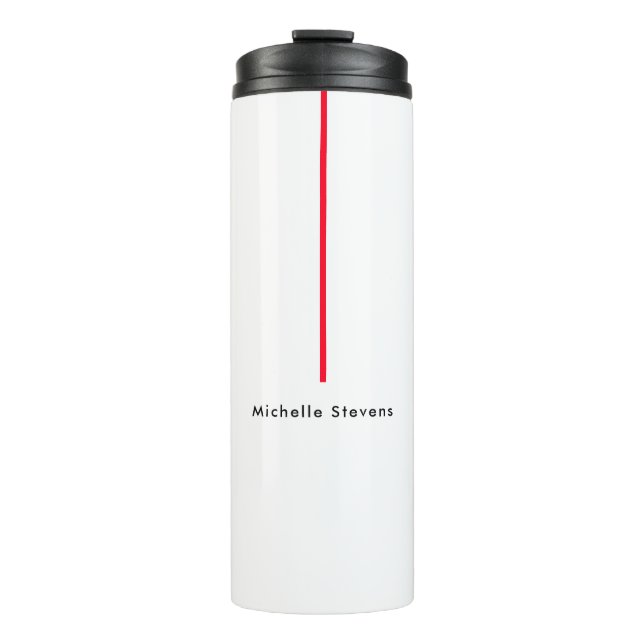 Stylish Simple Plain Black & White Red Minimalist Thermal Tumbler (Front)