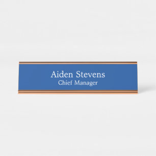 Stylish Simple Plain Deep Blue Minimalist Desk Name Plate