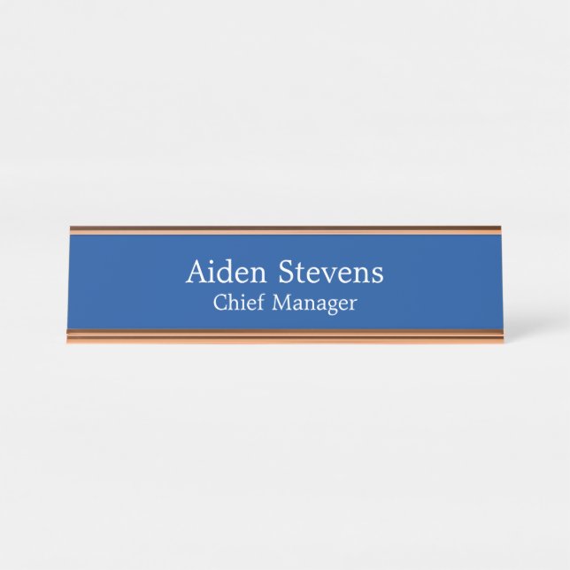 Stylish Simple Plain Deep Blue Minimalist Desk Name Plate (Front)