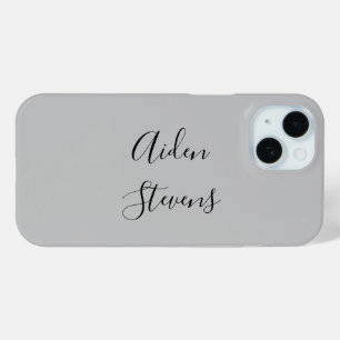 Stylish Simple Plain Grey Minimalist Calligraphy iPhone 15 Case