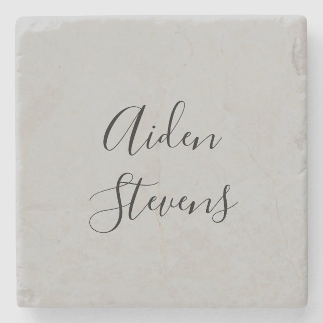 Stylish Simple Plain Grey Minimalist Calligraphy Stone Coaster (Front)