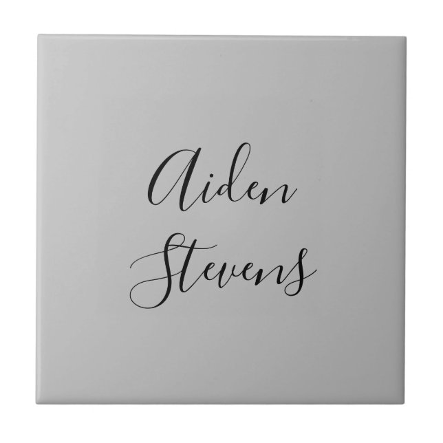 Stylish Simple Plain Grey Minimalist Calligraphy Tile (Front)