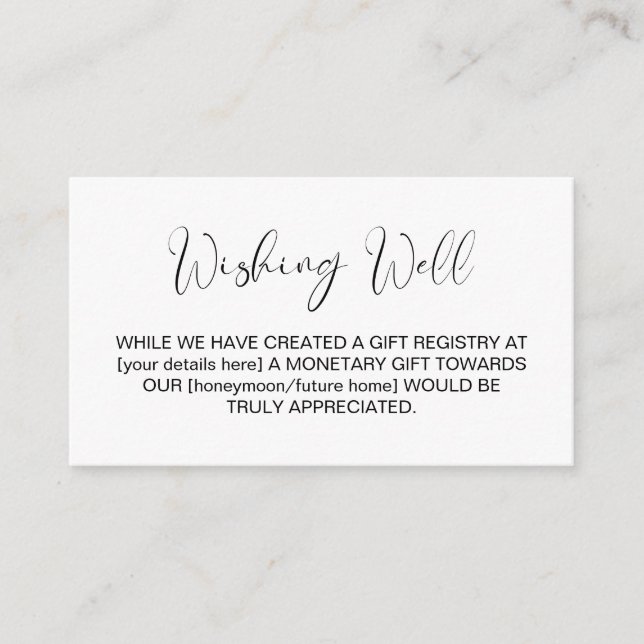 Stylish Simple Wedding Wishing Well Enclosure Card (Front)