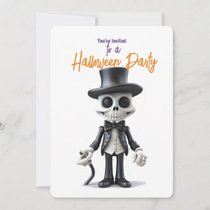 STYLISH SKELETON IN BLACK SUIT HALLOWEEN PARTY INVITATION