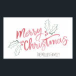 Stylish Slant Watercolor Merry Christmas Sticker<br><div class="desc">Holiday sticker featuring our exclusive hand-painted watercolor hollies and "Merry Christmas" script lettering.</div>